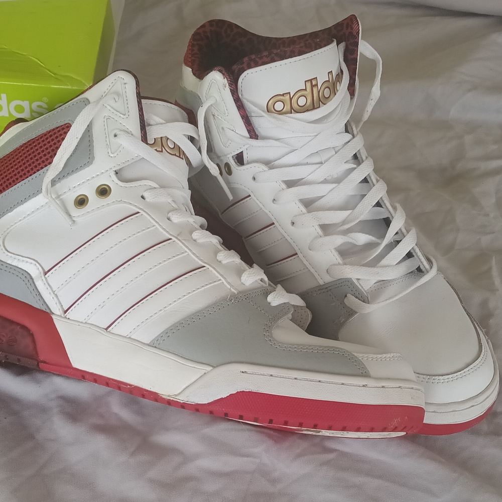 Adidas White and Red High-Top Sneakers